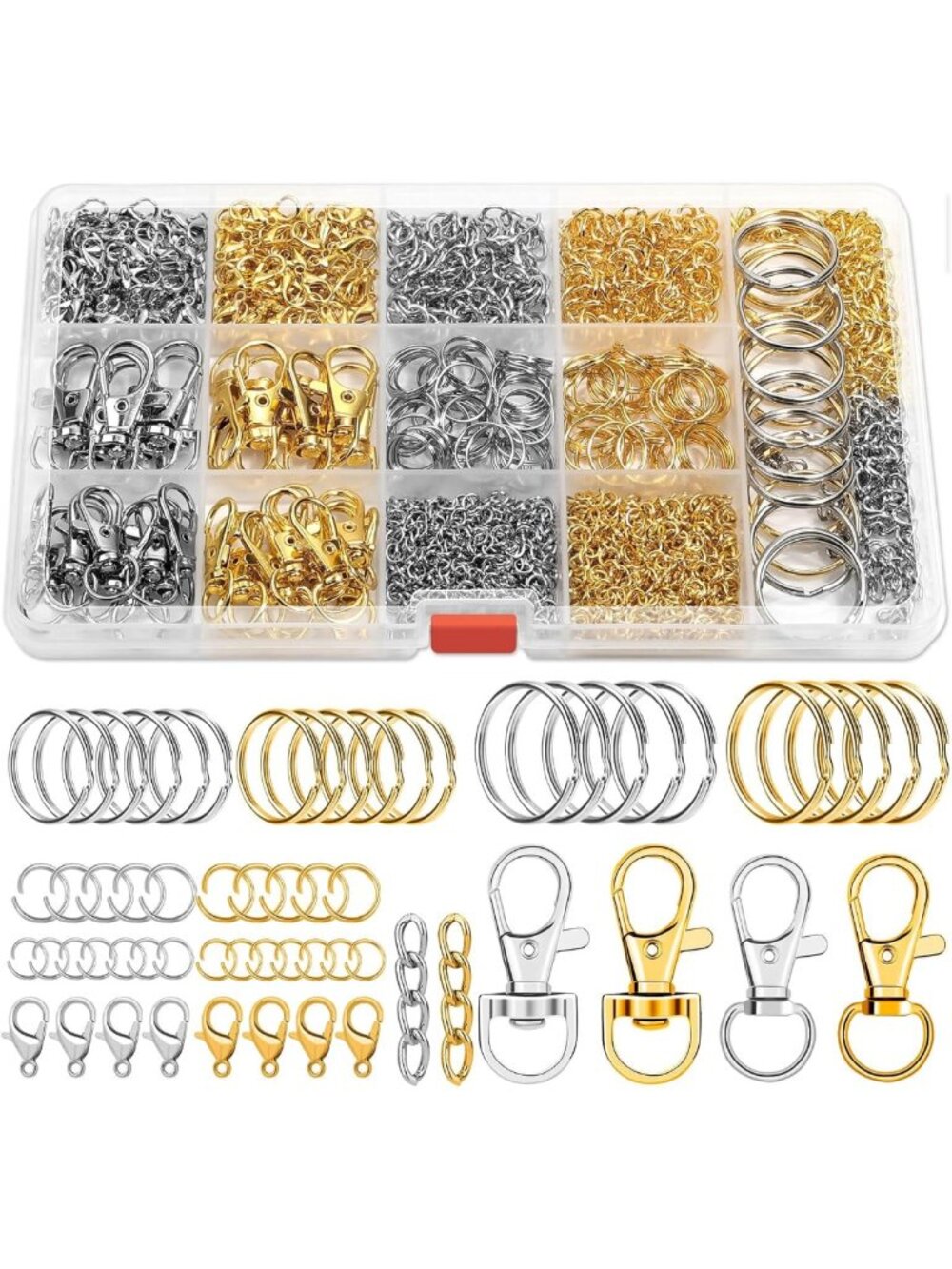 Keychain Making Kit - Craft Supplies with Hooks, Clasps, Rings for DIY Jewelry